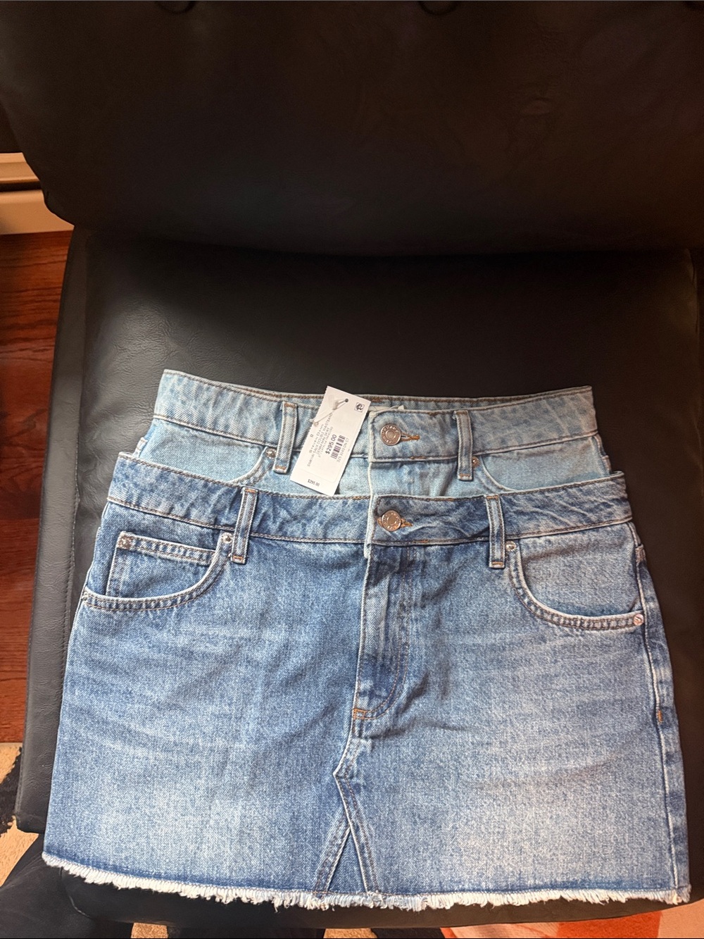Double-Waist Light Blue Denim Mini Skirt